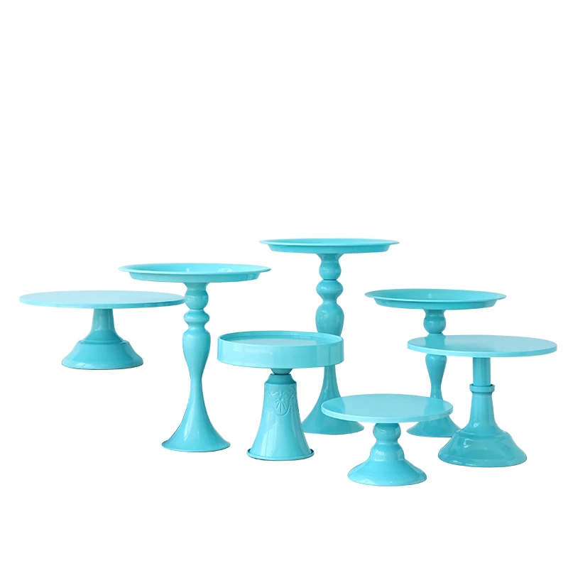 

Blue cake stand high foot metal iron cake tools for dessert table decoration wedding party suppliers sweet baking love