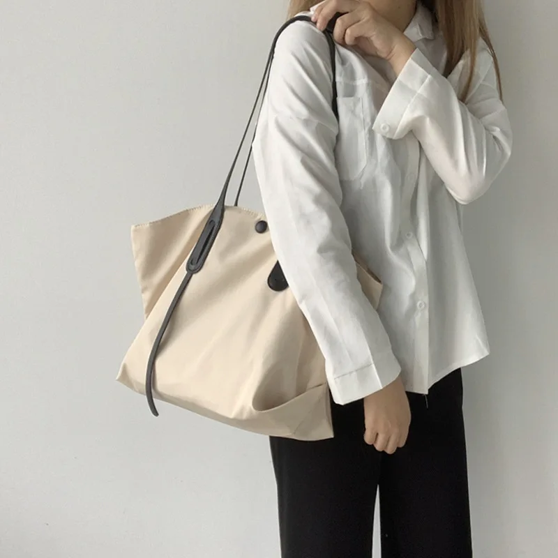 

Women Canvas Shoulder Bags Large Capacity Solid Color Handbags Office Lady Business Offical Casual Simple Bags Tote Black White
