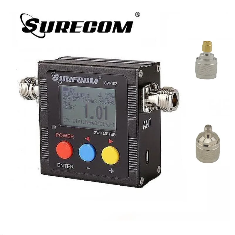 SureCom SW-102 Digital Power Tester SWR Meter  Frequency Counter & 2 RF Adapter Cover 125MHz~520MHz for Ham Transceiver Scanner