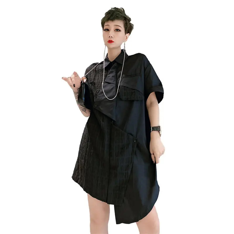 

XITAO Black Irregular Patchwork Dress Tide Casual Square Collar Women Loose 2021 Summer New Simplicity Fashion All-match WMD0010