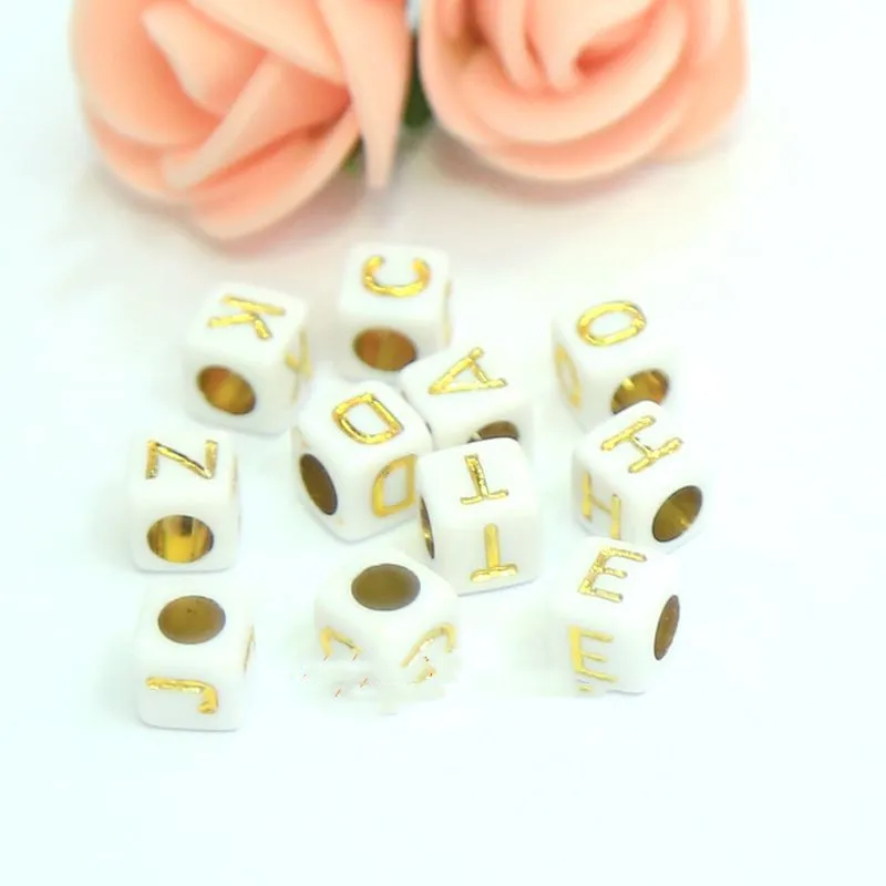Новые кубические акриловые бусины с буквами белый жемчуг золотым и серебряным