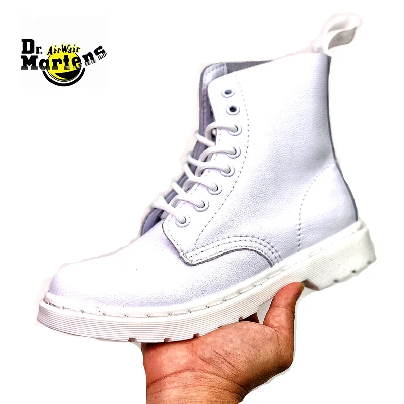 

Dr.Martens Women and Men All White Soft Genuine Textured Lychee Leather Doc Martin Ankle Boots Unisex Street Casual Shoes 35-45