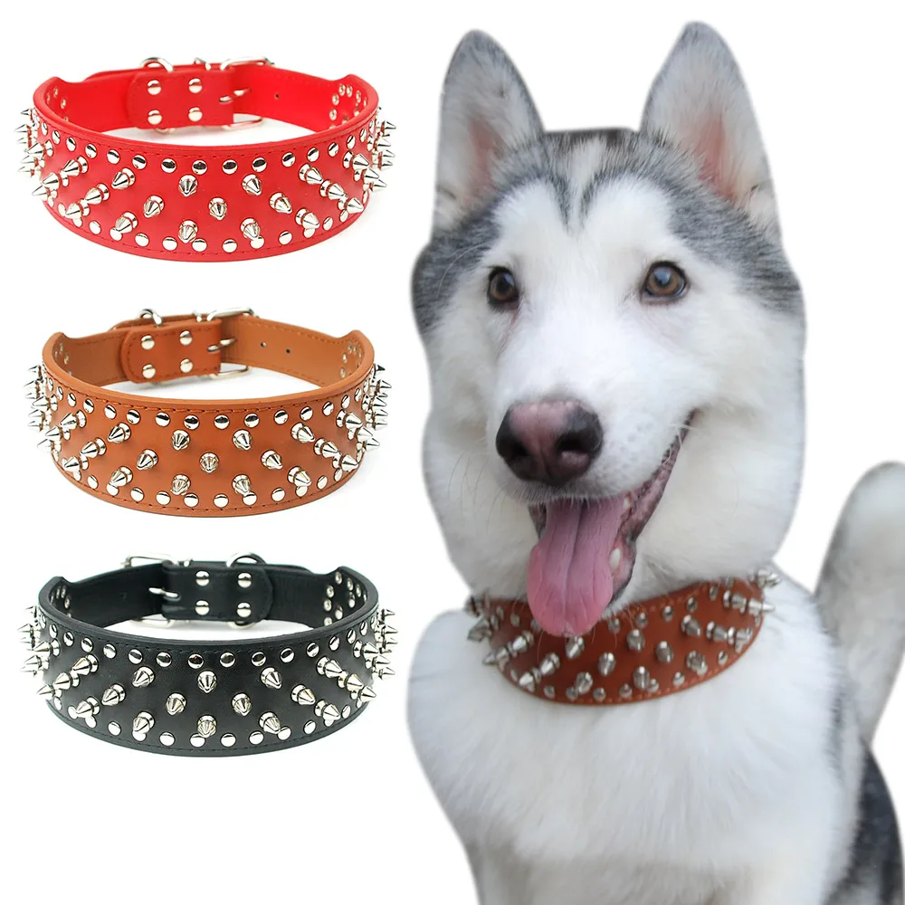 

Dog Collar Punk Spike Leather Dog Collar Adjustable Studded Leather Collar for Large Dogs German Shepherd