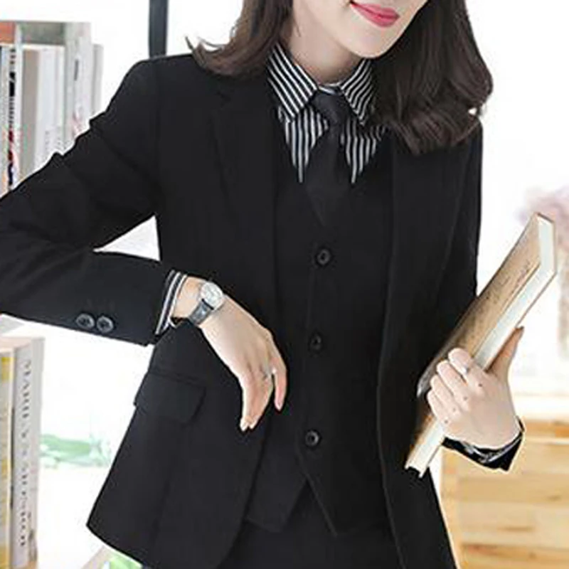 Fashion lady suit 3-piece suit office lady work uniform business formal pants suit black suit pants suit casual jacket trousers