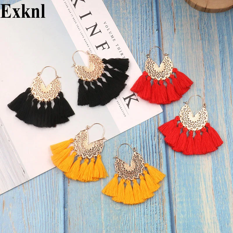 

Exknl Bohemian Fan Shaped Tassel Earrings for Women Female Fringe Handmade Dangle Earring Vintage Dangle Drop Earrings Jewelry
