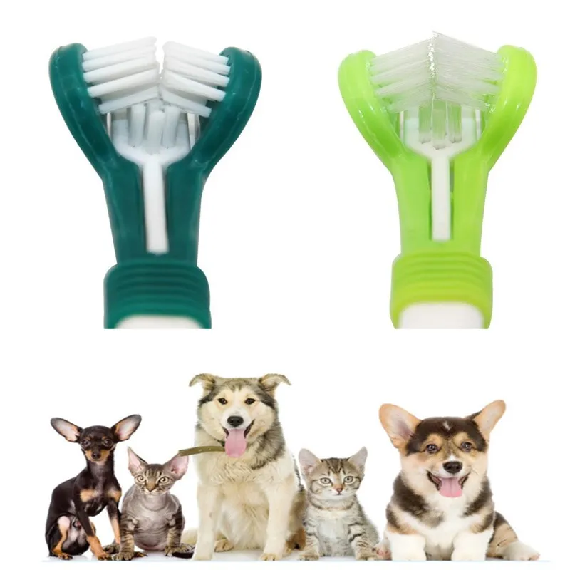 Трехсторонняя зубная щетка для собак мягкие резиновые зубные щетки ухода за