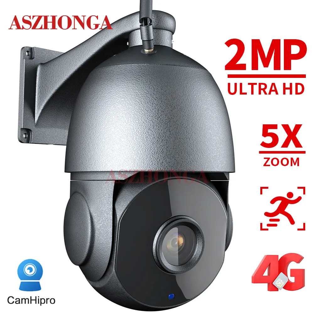 

1080P 3G 4G SIM Card Wireless IP Camera WIFI Security PTZ 5X Optical Zoom HD Surveillance Dome Cam AI Human Tracking CamHipro