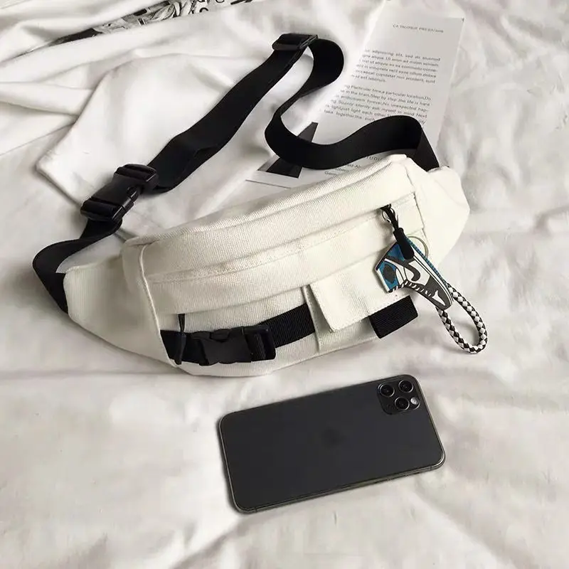 Waist Packs Women Ins Simple Black Canvas Bag Crossbody Large Capacity Harajuku Retro Couples School Leisure Fanny Pack Hip-pop | Багаж и