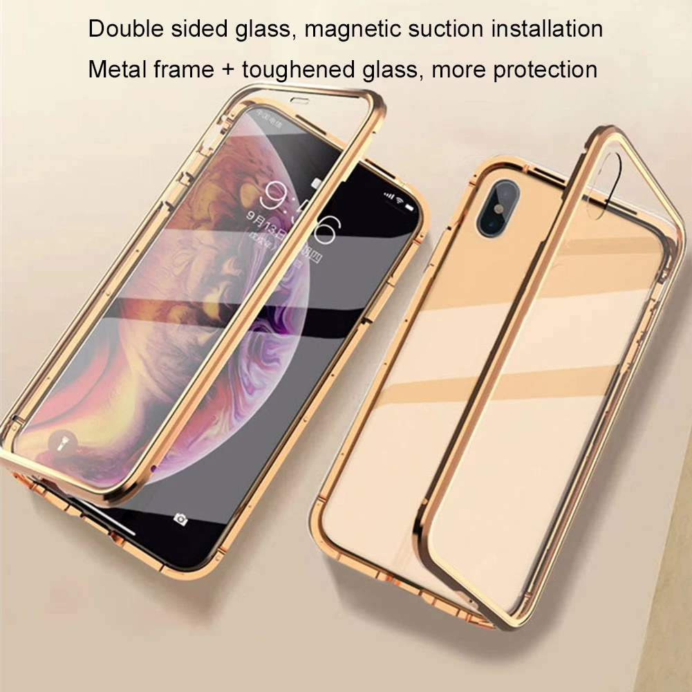 Двухсторонний магнитный чехол из закаленного стекла для iPhone 7 8 11 Pro XR с защитой всего тела на 360 градусов, предотвращающий царапины.