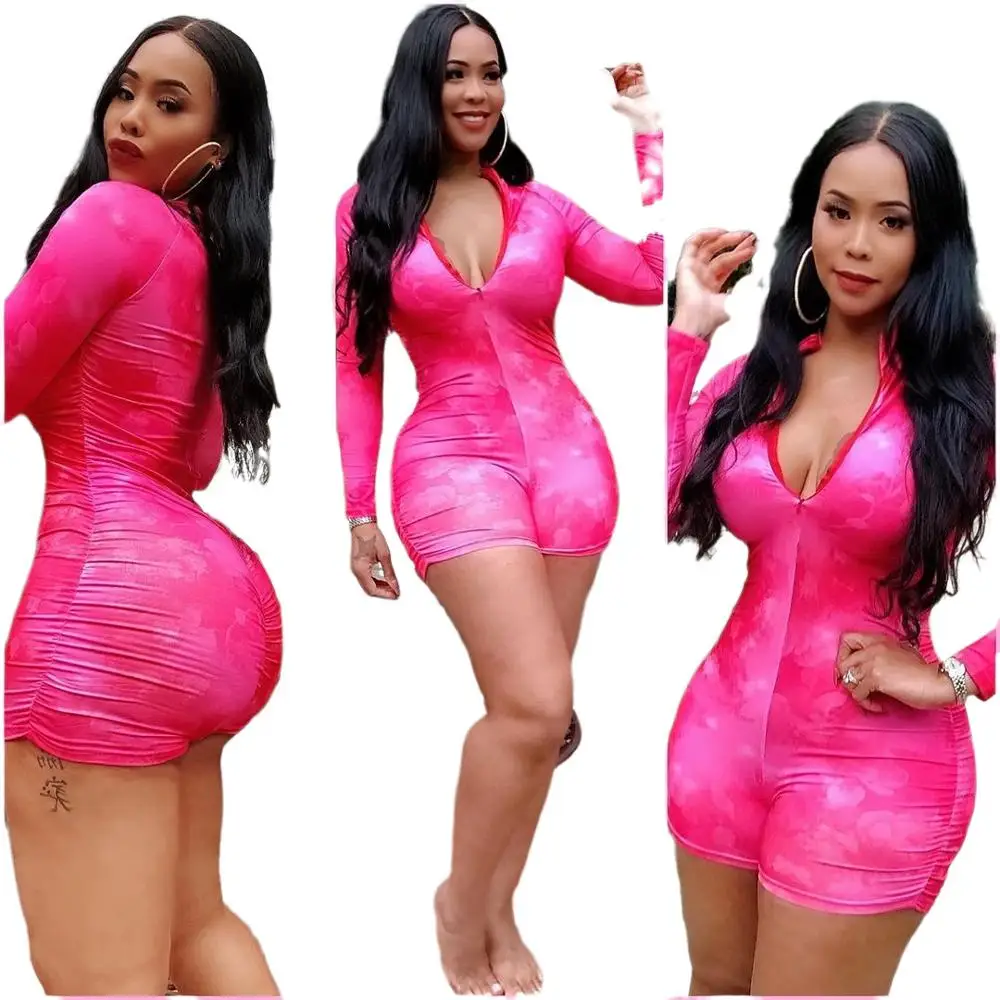

Vintage soft loungewear womens streetwear 2020 summer zipper long sleeve sexy evening party club outfits bodycon playsuit