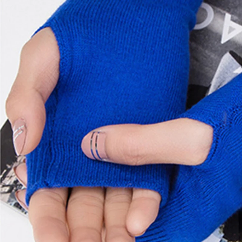 

Winter Ladies Fingerless Gloves Knitted Warm Solid Color Stretch Half Finger Gloves Fashion Comfortable Female Mittens