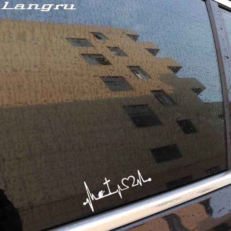 Langru 15 2 см * 6 молящийся крест сердцебиение Виниловая Наклейка На Автомобиль