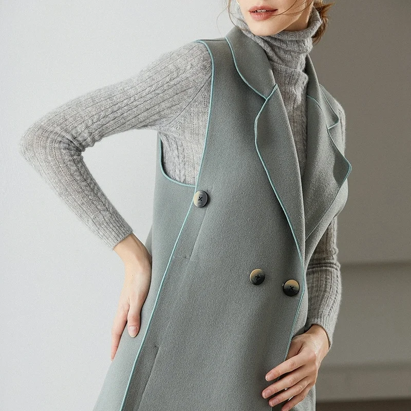 

100% Wool autumn/winter fashion woollen vest for women, medium and long over the knee, Hepburn style for women