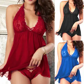 Woman Backless Sexy  Lace Halter Sexy Underwear S-2XL V-neck  Sexy Hot Erotic Babydoll Women Plus Size Costumes 1