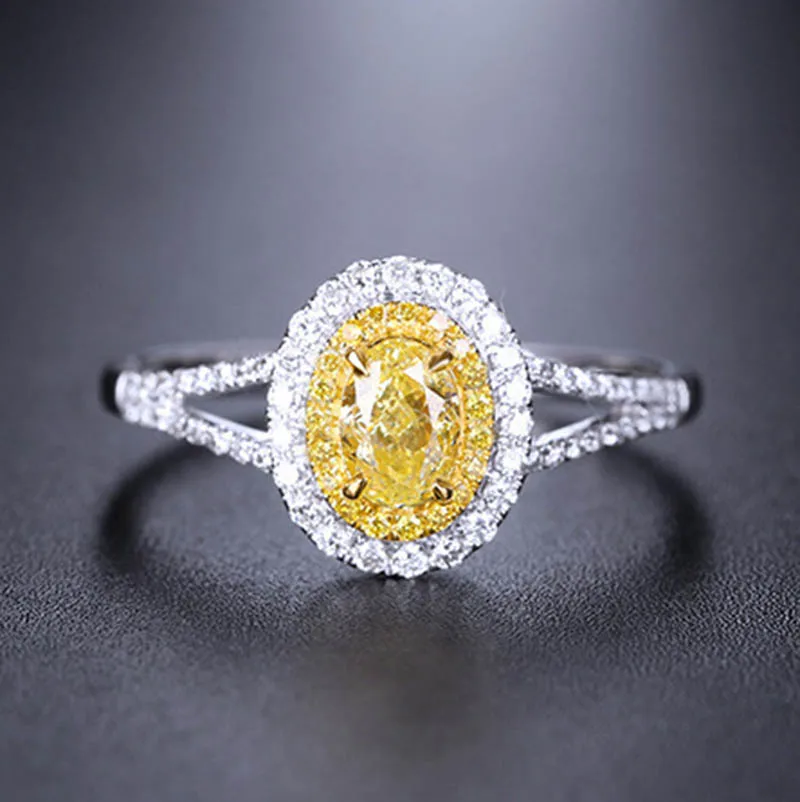 BLACK ANGEL 925 Silver Luxury Citrine Rings For Women Oval Yellow Gemstone CZ Adjustable Ring Wedding Party Wholesale Jewelry |