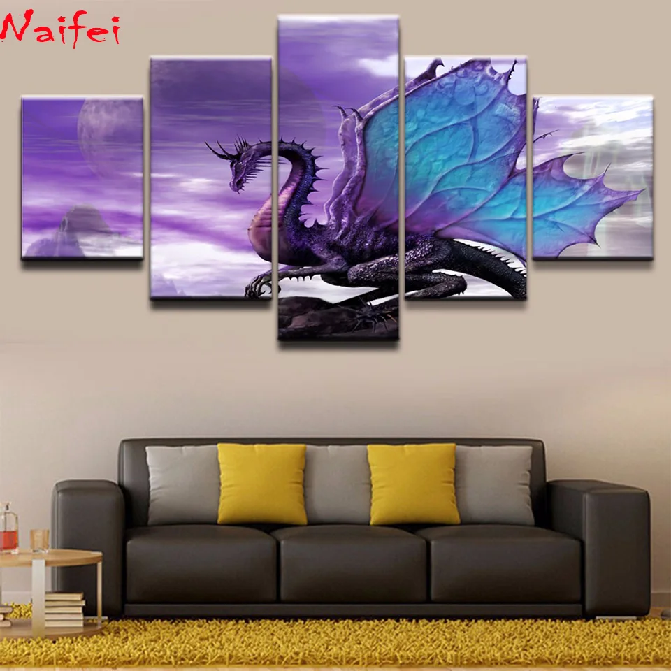 

Полная Алмазная вышивка с фиолетовым драконом, 5 шт., Алмазная мозаика, 5d «сделай сам», квадратная/круглая алмазная живопись, кристалл, фанта...