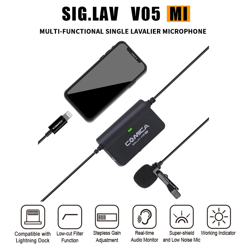 

Multifunctional Lavalier Microphone Smartphone Mic with Stepless Gain Control Real-Time Audio Monitoring Functions for iPhone