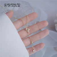 obear 14k real gold plating exquisite micro inlaid zircon leaf drop pendant necklace women party gift jewelry