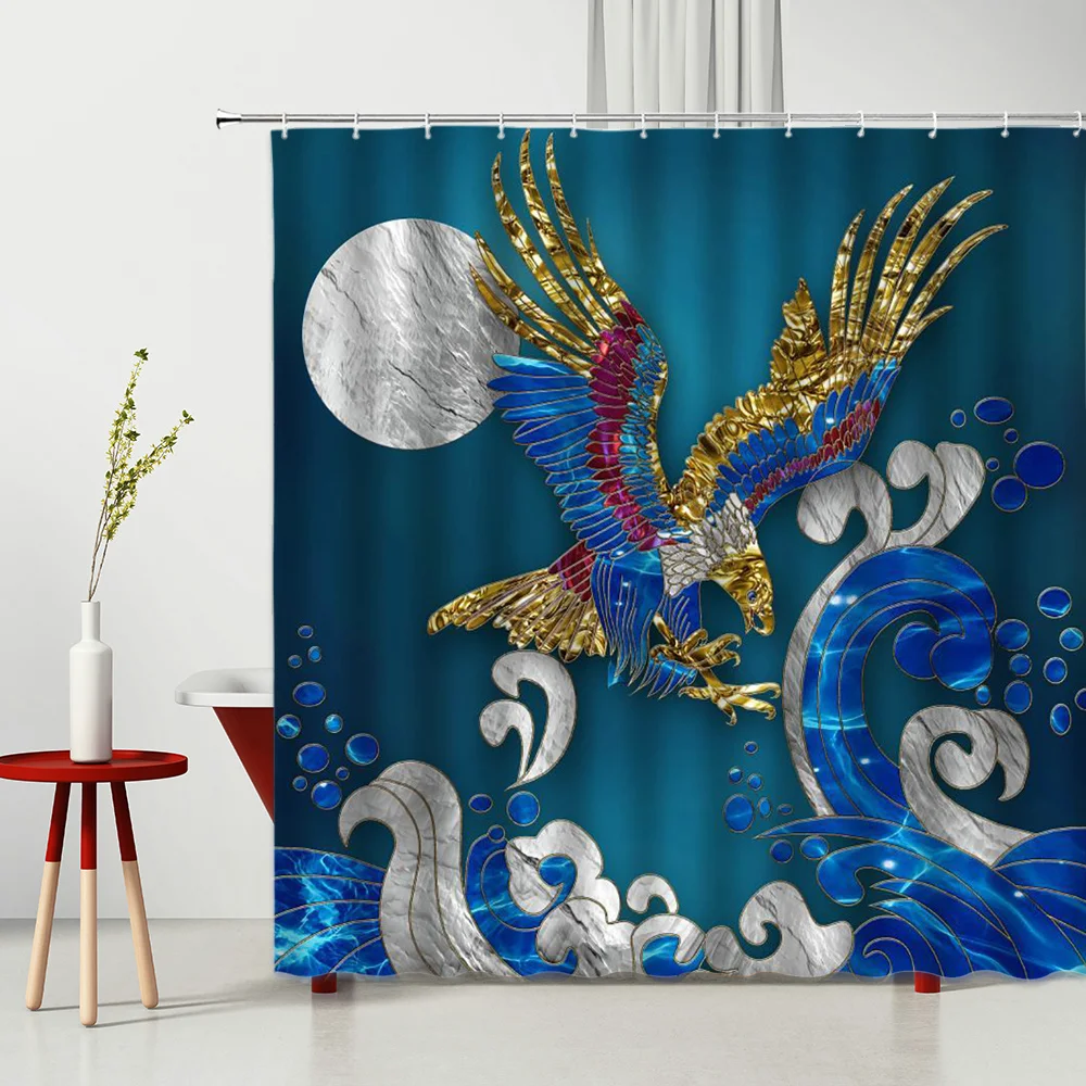 

Peacocks Shower Curtain Set Asian Style Chinese Japanese Painting Aesthetic Cloth Home Decor Bath Courtain Bathroom Curtain Hook
