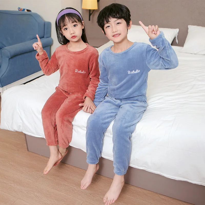 

Плюс бархатная утепленная Коралловая бархатная Пижама, комплект для зимнего детского костюма, термобелье для мальчиков и девочек, верхняя одежда