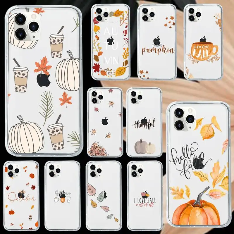 

happy autumn fall Phone Case Transparent soft For iphone 12 11 13 7 8 6 s plus x xs xr pro max mini