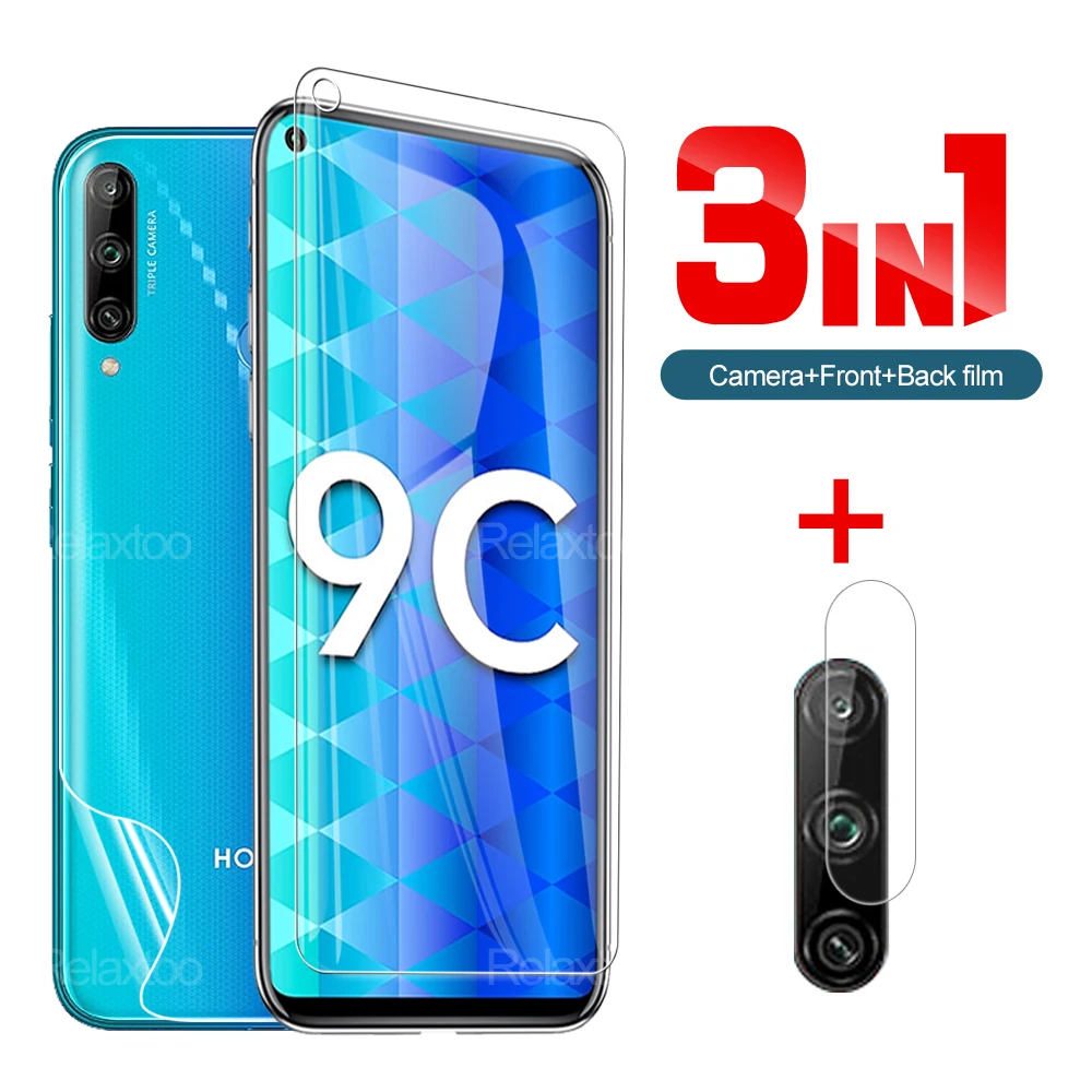 

3-в-1 закаленное стекло и гидравлическая пленка для Honor 8x9 9x Lite, Защита экрана для Honor 9c 9x Global, пленка для объектива камеры телефона