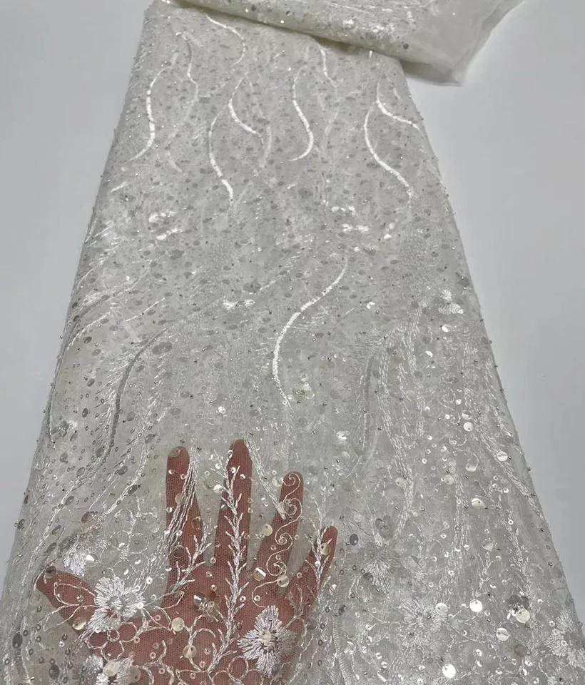 

Африканская кружевная ткань с белыми блестками 2021, Высококачественная кружевная ткань, французская Тюлевая кружевная ткань, нигерийский с...