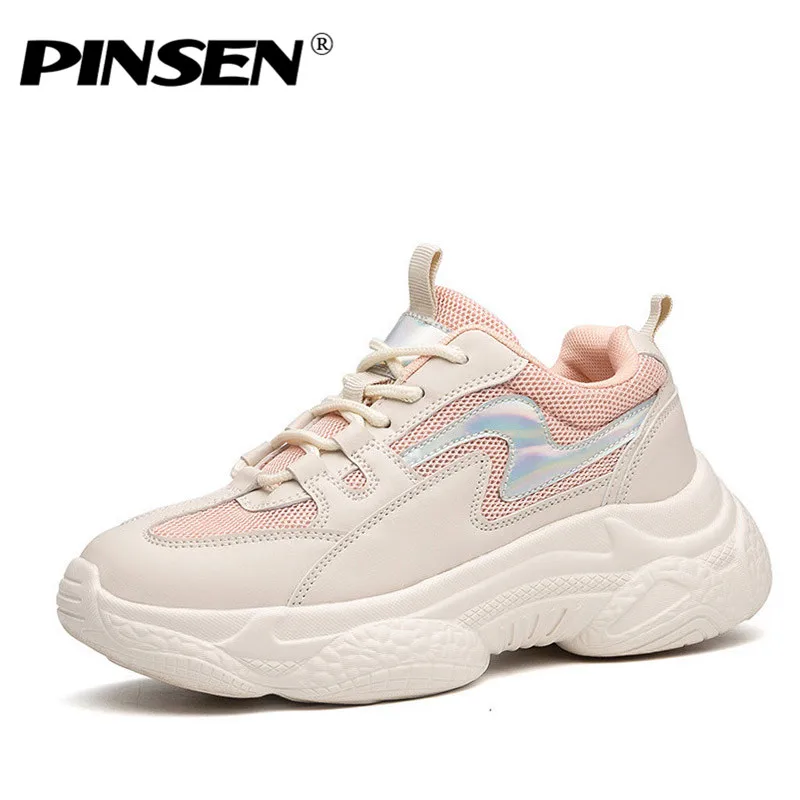 PINSEN/модные кроссовки Женская обувь на платформе Сезон весна лето Повседневная с