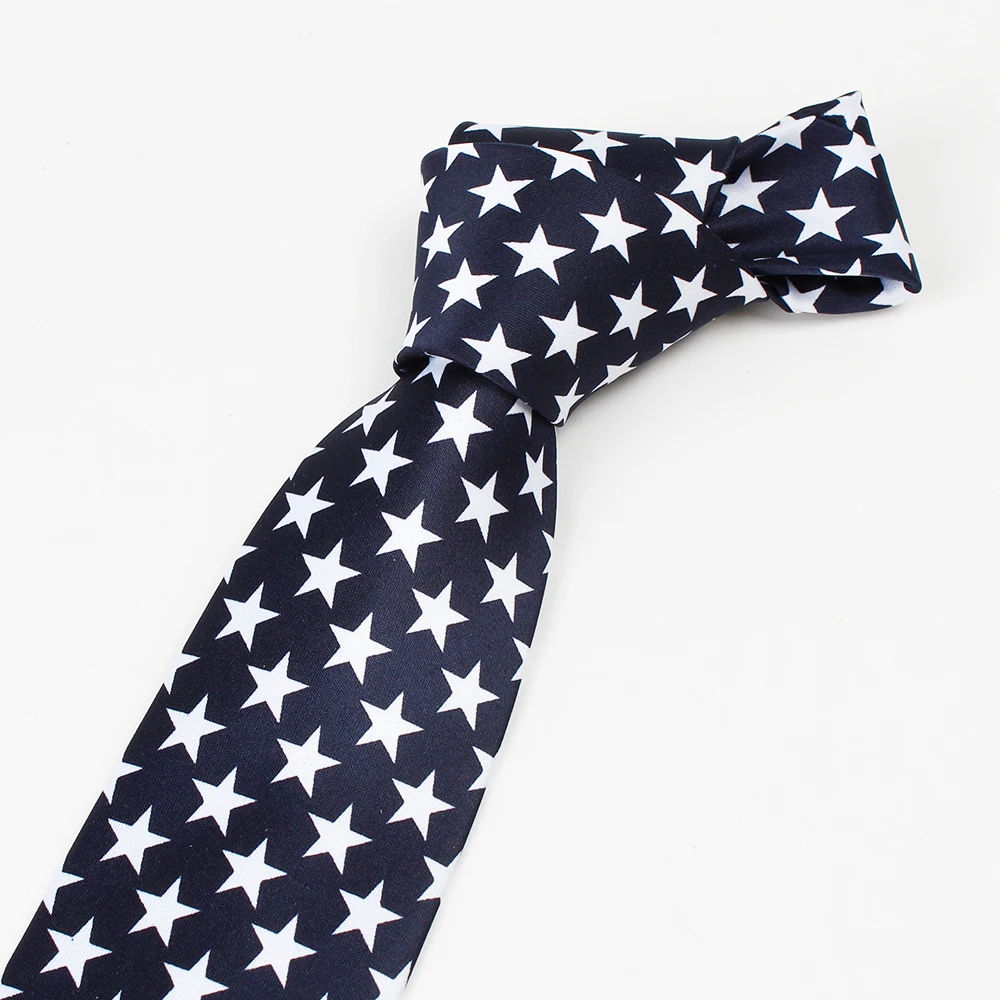 

Men Holiday Red White Star Stripes Print Tie Slim Ties Polyester Satin Neckties