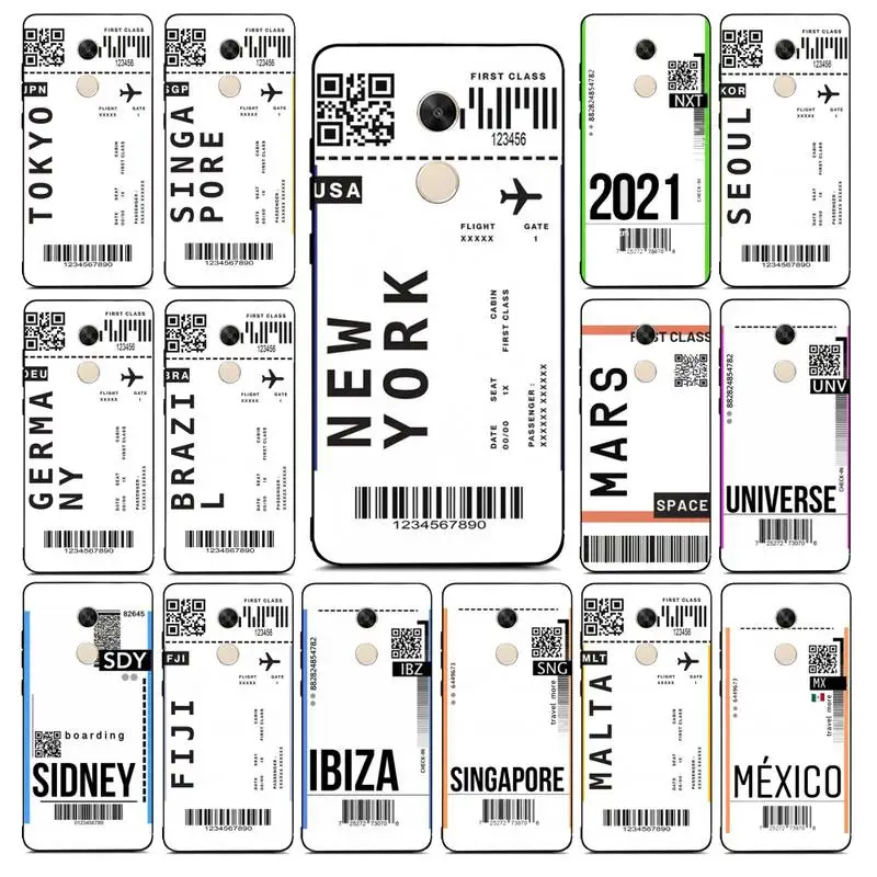 

YNDFCNB Hot World City Dubai Singapore Paris Bangkok travel ticket Phone Case for RedMi note 4 5 7 8 9 pro 8T 5A 4X case
