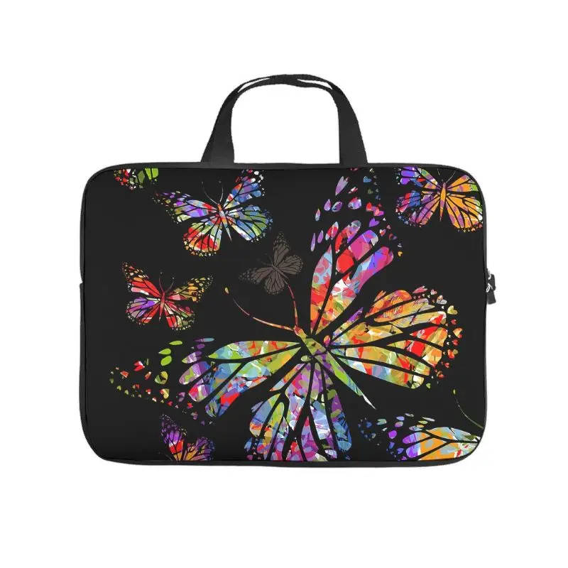

Colorful Butterflies Black Laptop Bag Cute Printed Notebook Bag Lightweight Neoprene Fabric Tablet Cover for Co-workers Friends