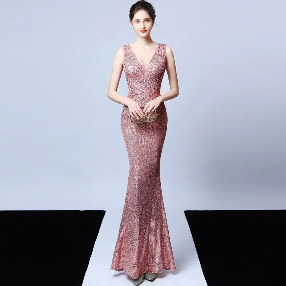 

New Elegant Long-Sleeved Sequined Gorgeous Queen Fishtail Evening Gown