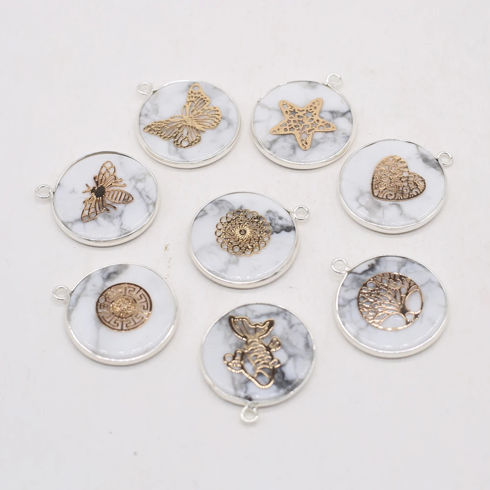 

Wholesale 5PCS Natural White Turquoise Stone Round Silver Plated Pendant Crafts Making DIY Necklace Earrings Charm Jewelry Gift