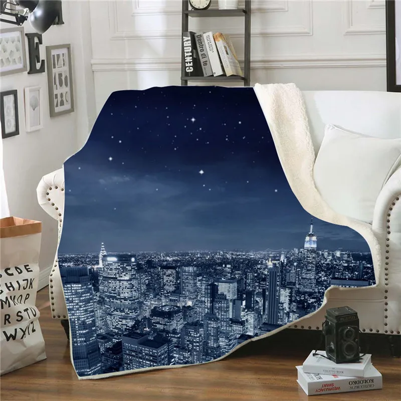 

3D Starry Sky Printed Sherpa Blanket Couch Quilt Cover Travel Youth Bedding Outlet Velvet Plush Throw Fleece Blanket Bedspread