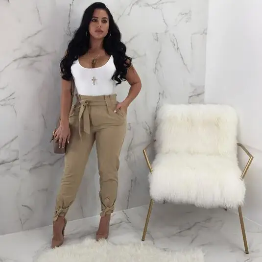 2019 Robe Brand High Elastic Waist Harem Pants Women Autumn Summer Ninth Office Lady Black Trousers Belt DW437 | Женская одежда