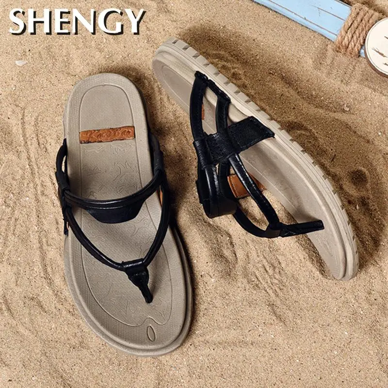 2020 мужские шлепанцы Летние модные кожаные Вьетнамки Пляжные повседневные