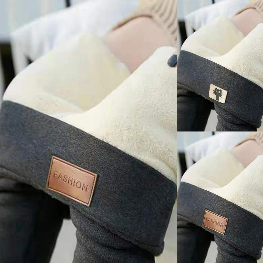 

Зимние теплые леггинсы для женщин, эластичные женские зимние теплые брюки, плотные леггинсы с плюшевой подкладкой, облегающие брюки с высок...