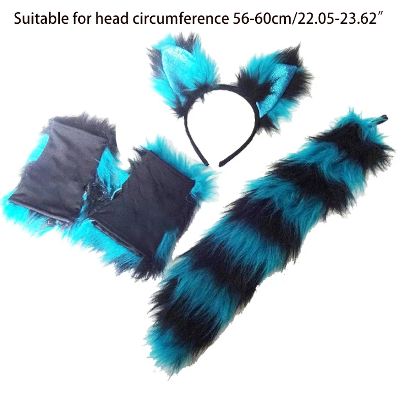 

Cosplay Furry Animal Wolf Ears Hair Hoop Gloves Tail Set Lolita Costume Long Fur Costume for Halloween Party Decoration N0PE