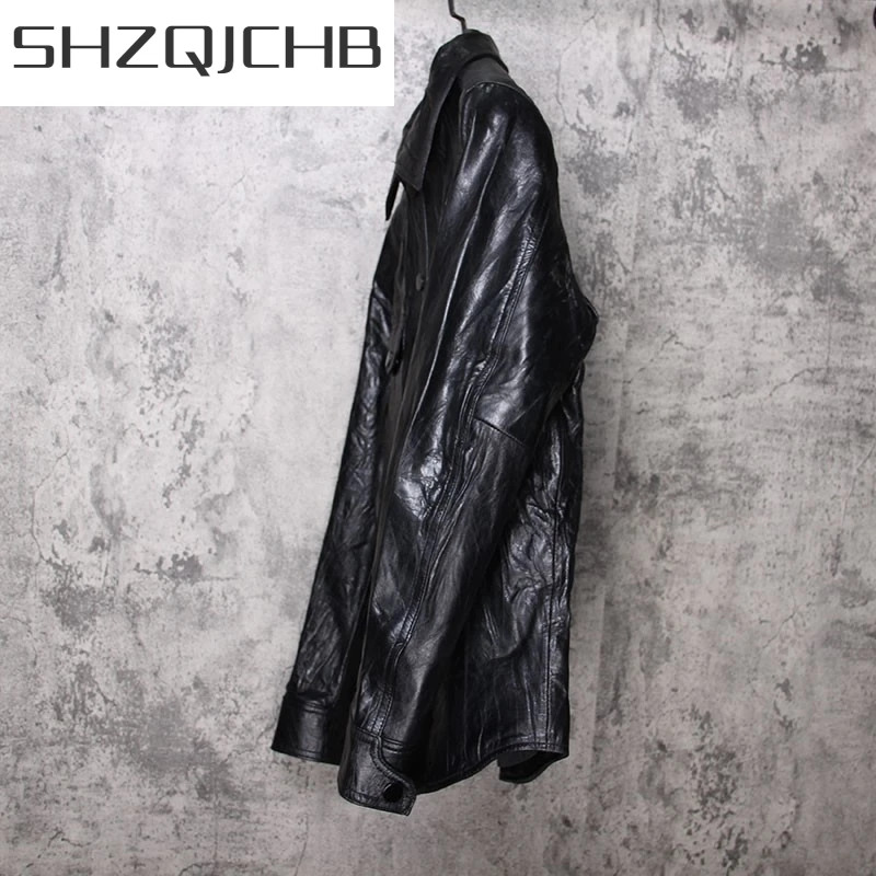 

JCHB 2021 Business Men Genuine Leather Jacket Slim Fit Single Breasted Vintage Natural Sheepskin Coat Male Casual Motorcycle Out