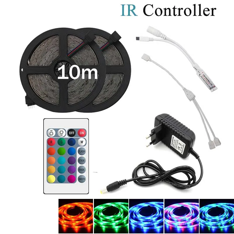 10M RGB-IR Control RGB Светодиодная лента светильник SMD 2835 5 м Водонепроницаемая RGB лента 12В лента Диодная Светодиодная лента s светильник Гибкая полоса лампа ИК wifi контроллер - Испускаемый цвет: 10M RGB-IR Control