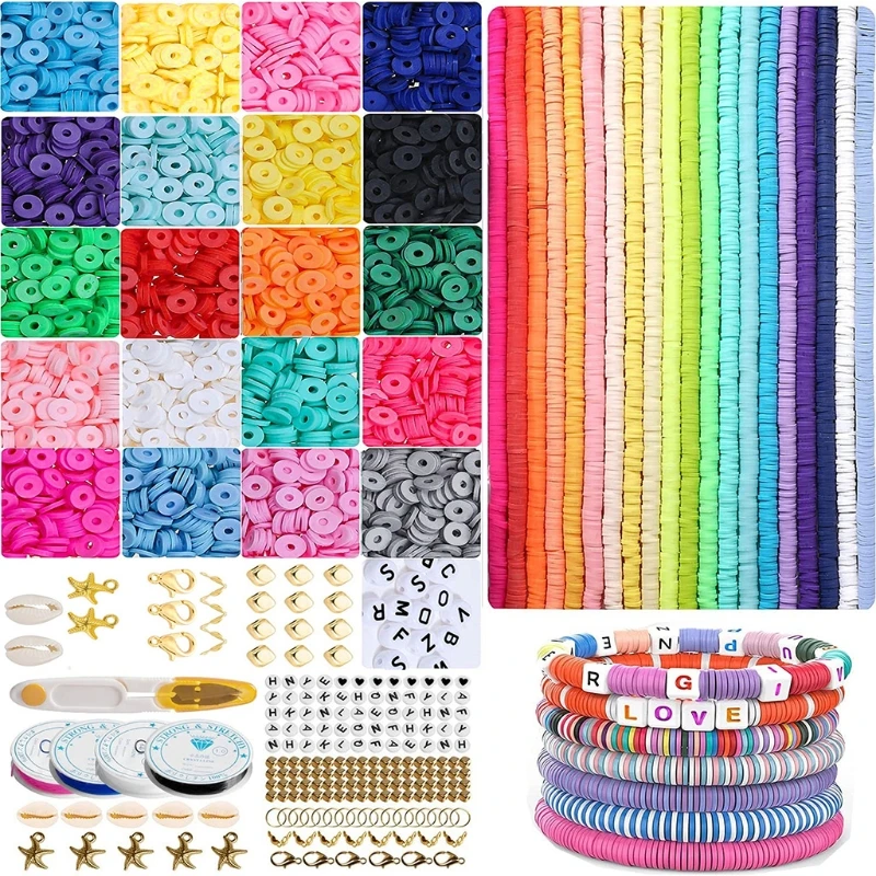 

Flat Round Polymer Clay Discs Loose Spacer Beads for DIY Jewelry Making Craft Bohemian Bracelet Handmade DIY Beads Set