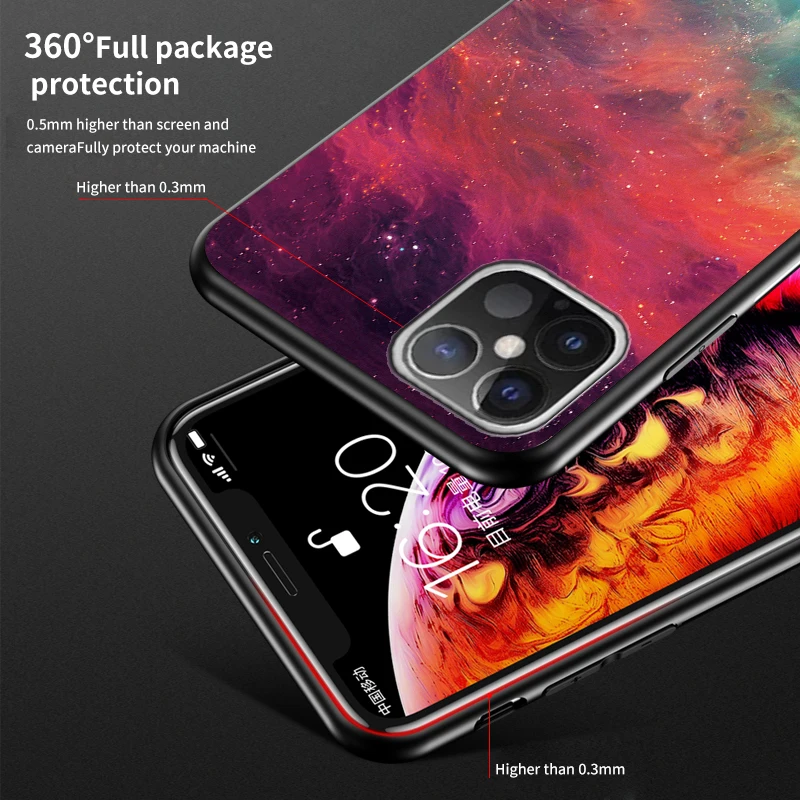 

For iPhone 12 Pro Max Case Luxury Starry Sky Tempered Glass Cover For iPhone 12 Coque Soft edge Bumper Protective Shell Fundas