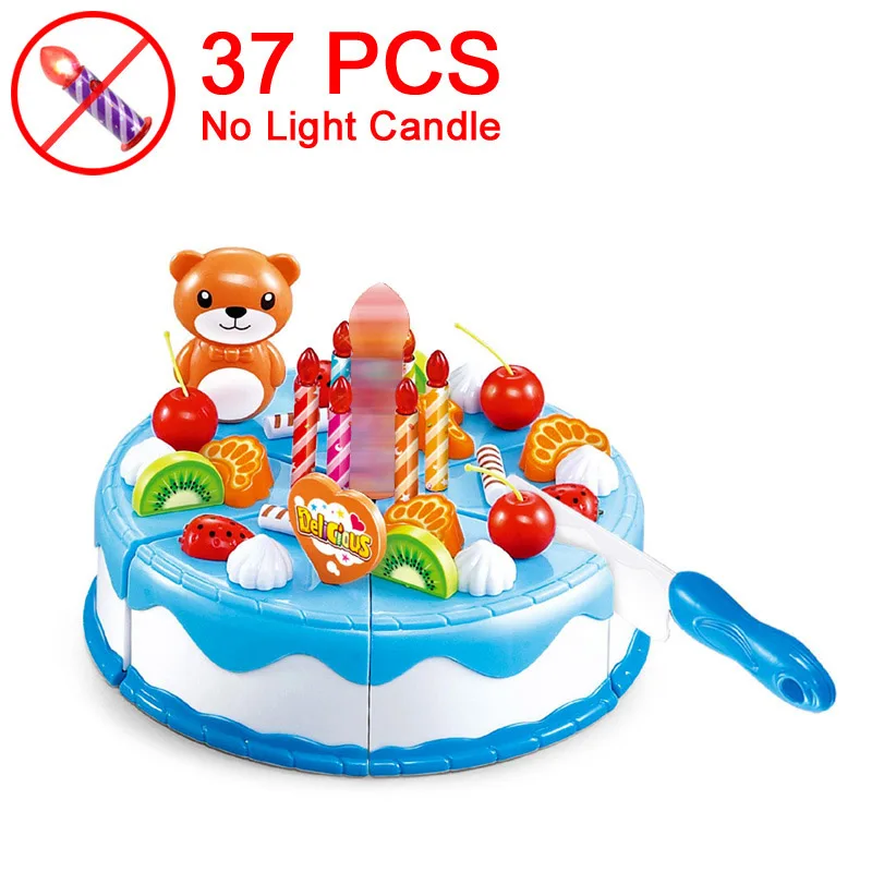 37 Blue NO Candle X DIY 37-80 шт торт игрушка еда кухня ролевые игры резка фрукты день рождения игрушки Cocina De Juguete розовый синий для ребенка подарок развивающие - Цвет: 37 Blue NO Candle X