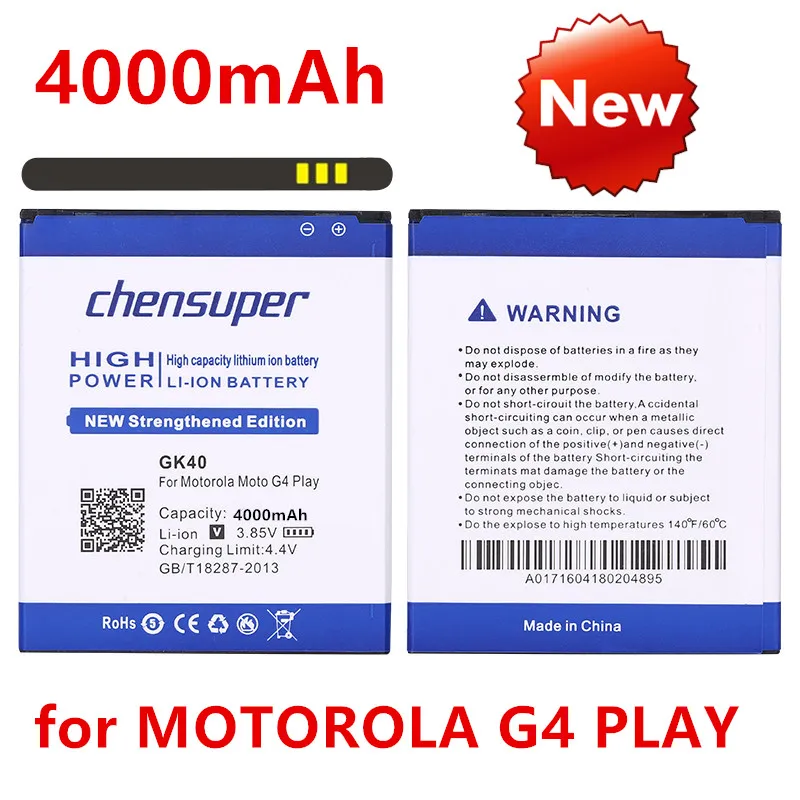

chensuper 100% Tested High Quality 4000mAh Battery for MOTOROLA MOTO G4 PLAY XT1600 XT1609 XT1607 GK40 for MOT1609BAT M0T1609BAT