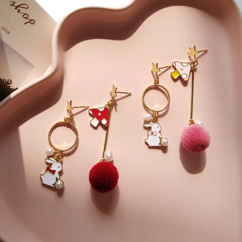 Серьги-подвески с изображением маленького кролика красных волос | Украшения и