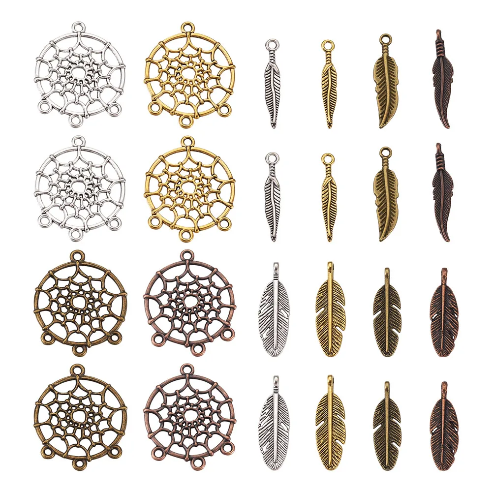 

96Pcs Dreamcatcher Feather Filigree Charms Alloy Metal Earring Pendants Links for DIY Bracelet Necklace Jewelry Crafts Making