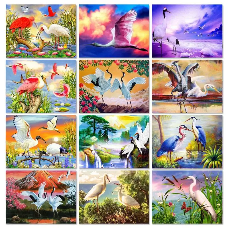 

GATYZTORY Paint By Numbers For Adults Children HandPainted Acrylic Digital Painting Birds Crane Picture Drawing DIY Gift Artwork