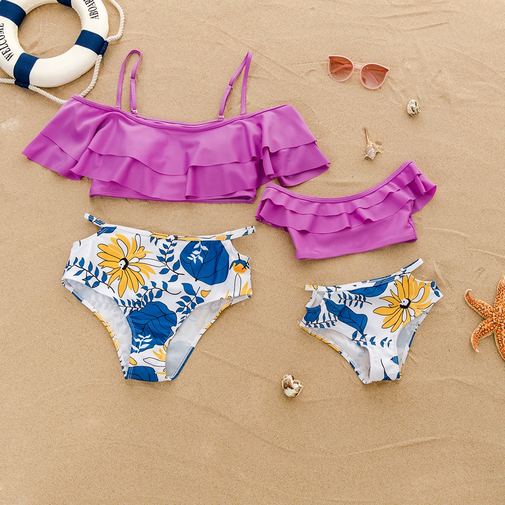 Бикини для мамы и дочки комплект из двух предметов купальный костюм всей семьи с