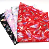 1meter colorful feather printed tulle organza mesh fabric diy handmade baby girl dress skirt headband garment sewing material