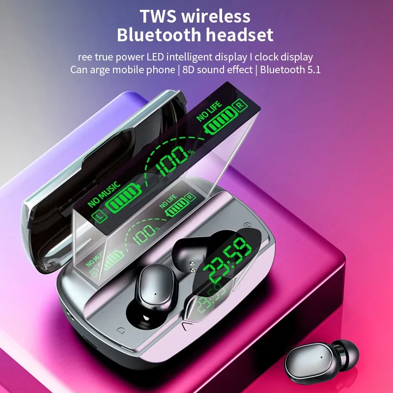 

9D TWS Wireless Bluetooth Earphones LCD Display With Microphone Sports Waterproof Headsets 2000mAh Charging Box Music headphones